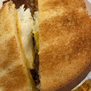 Haystack with sausage and a runny egg!