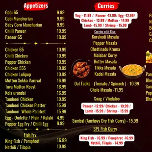 the menu of a restaurant