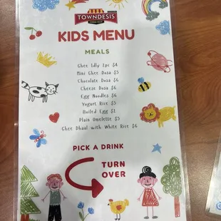 Kids menu