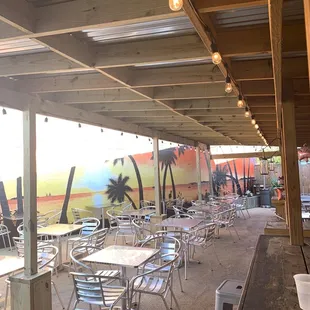 tables and chairs on the patio