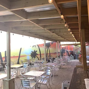 tables and chairs on the patio