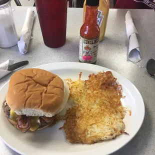 Burger and hash browns