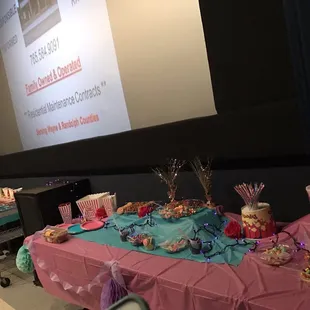 A snack table set up in the screen room we stayed in.