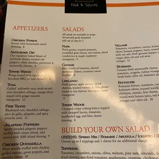 Appetizers and Salads Menu