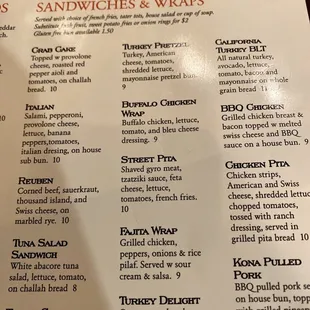 Sandwiches and Wraps Menu