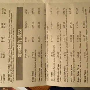 a menu for a restaurant