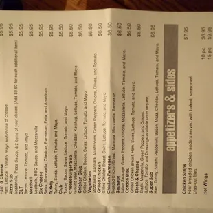 a menu for a restaurant