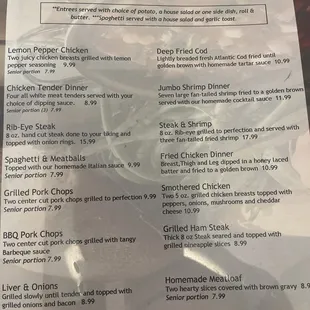 Sample of menu