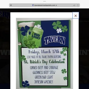 a st patrick&apos;s day menu