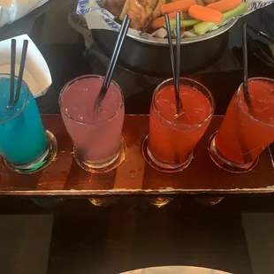 Tea flight: Carolina blue, Georgia peach, Queen City and candy apple