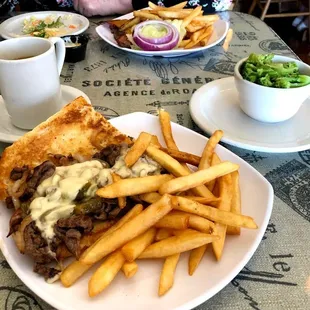 Bunless burger for mom and a Philly Cheesesteak sandwich for me!