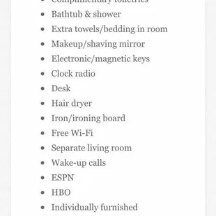 We did not have a desk, a separate living room, or a pullout sofa bed or any bed at all leaving two people in our room nowhere to sleep.