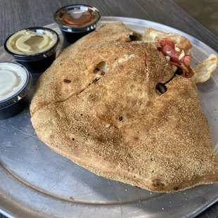 Deluxe Calzone w/ 3 dipping sauces