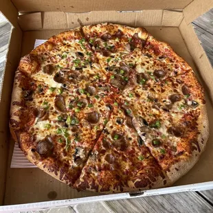 Ham, mushroom, sausage, and peppers