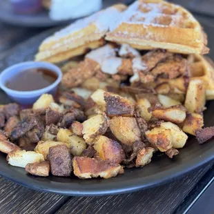 Montecristo: chicken and waffles sandwich with strawberry jalapeño jam