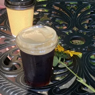 Cold brew latte on the table outside