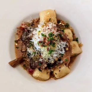 Potato gnocchi with mushrooms.