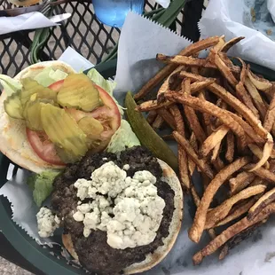 Yum burger w handcut fries and bluecheese