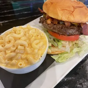 Towson Burger with Mac and Cheese