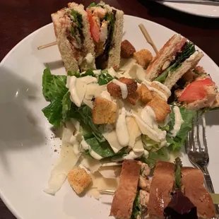 Crab and shrimp salad club sandwich