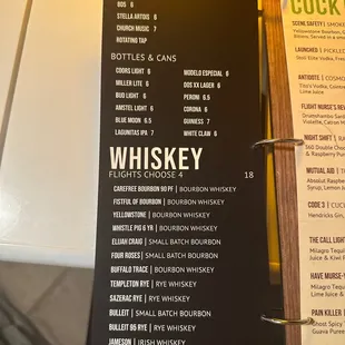 Beer and Whiskey (Flight) Menu