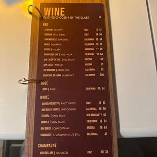 Wine Menu Flight