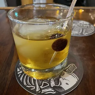 Old Fashioned with a skull ice cube.  Classy and cool!