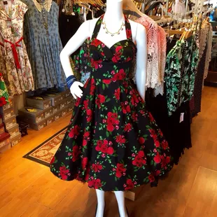 Black &amp; red floral halter dress :-) #sunday #frenchquarter #nola #pinup