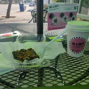 Vegan alkaline  Brownie with Walnuts that was refreshingly delicious with organic Ginger tea sweetened by organic blue agave!!
