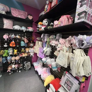 The Sanrio section  Has a lot of plushies , bags, trinkets and little cute items