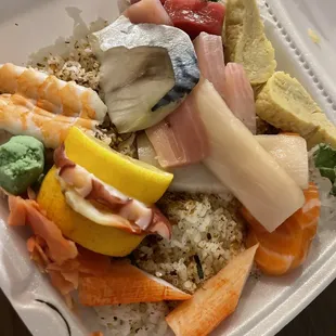 Chirashi sushi take out.