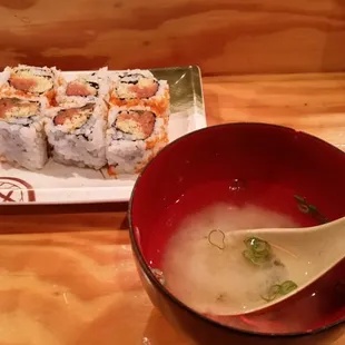 Spicy Tuna Roll and Miso Soup