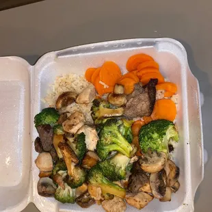 Chicken and Steak Combo Platter (added broccoli &amp; mushrooms)