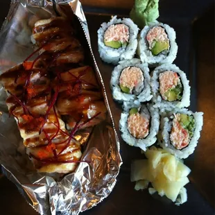 Lion King roll and half a California Roll