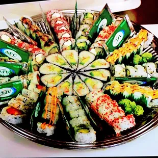 a platter of sushi