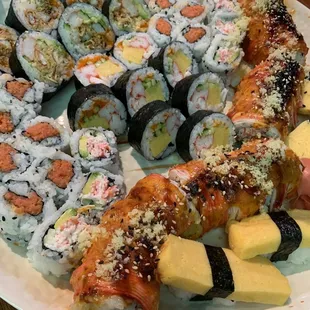 A combination of yummy sushi rolls