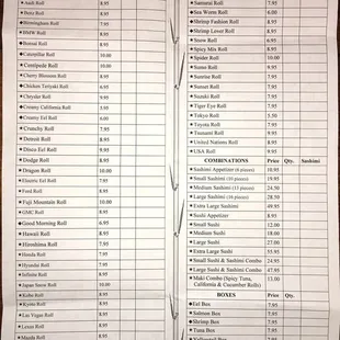 Sushi menu 2/2