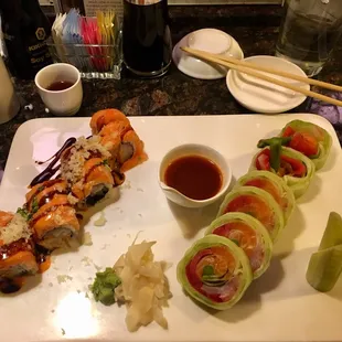 Crazy Roll and a Sashimi Naruto Roll. Nice play on a Sashimi Salad!