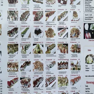 menu, sushi and sashimi