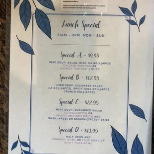 Lunch Specials 12/22