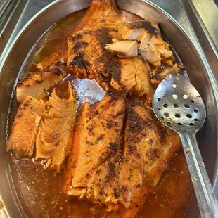 Dry salmon. It was so hard you couldn&apos;t split it with the spoon.