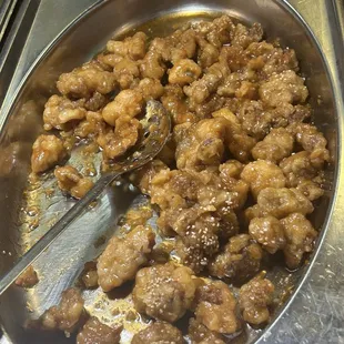 Gray sesame chicken.