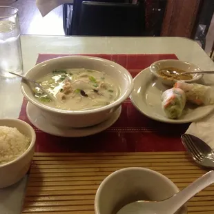 Tom kha khaki soup and spring rolls $12