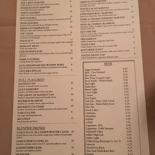 Cocktail menu