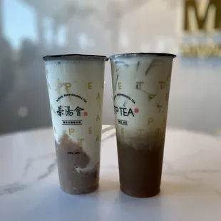 Moo! My Taro (left), Tie Guan Yin Milk Tea (right)