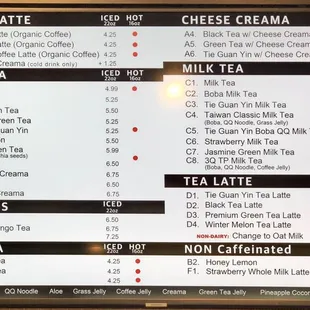 Menu as of 6/11/21. New items are the Mulberry series (B12-B13) and Oat Milk as a non-dairy substitute