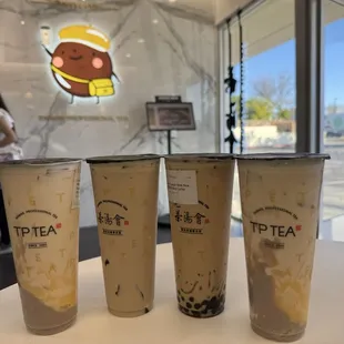 Left to right:  Treasure Taro MT on both end  Grass jelly Tie Guan Yin MT  Classic Taiwan MT