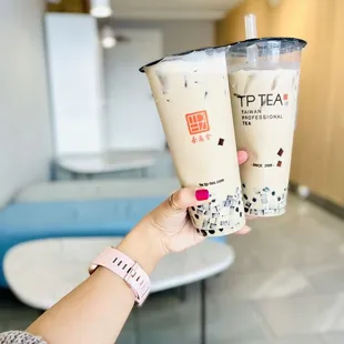 QQ tea with coffee jelly, original with coffee jelly and boba!