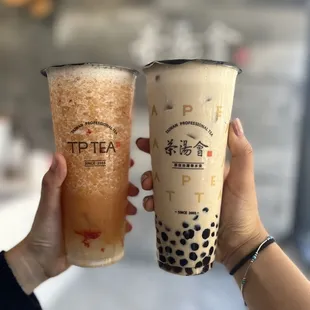 TP Milk Tea (Tie Guan Yin Milk Tea) with Pearls Peach Tea with Aloe Jelly