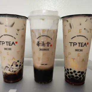TP Tea - TGY Family Milk Tea (left &amp; right) ; Tie Guan Yin Tea Cheese Cream Foam (center)